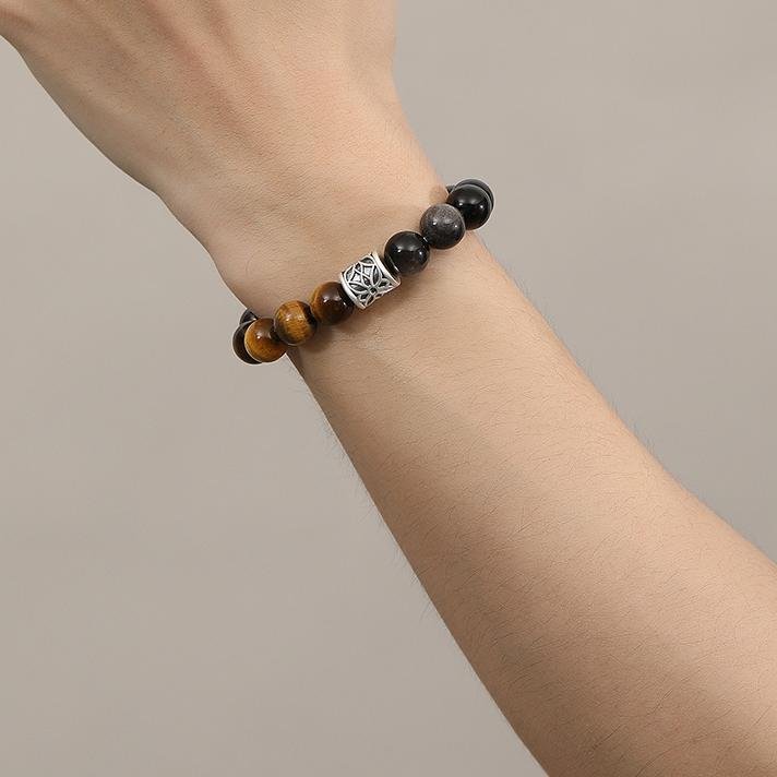 Men’s bracelet Made of Natural Sterling Silver, Obsidian, “Road to Wealth” and Tiger’s Eye Stone - taoistcrystal.com Men’s bracelet Made of Natural Sterling Silver, Obsidian, “Road to Wealth” and Tiger’s Eye Stone