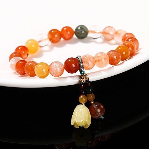 Natural Fluorite, Rhodochrosite and Green Aventurine amber tulip bracelet. - taoistcrystal.com Natural Fluorite, Rhodochrosite and Green Aventurine amber tulip bracelet.
