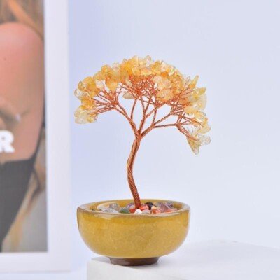 Natural Crystal Tree Potted Plant (Money – Attracting and Fortune – Gathering Basin Decoration) – Balance the energy field in the space effectively