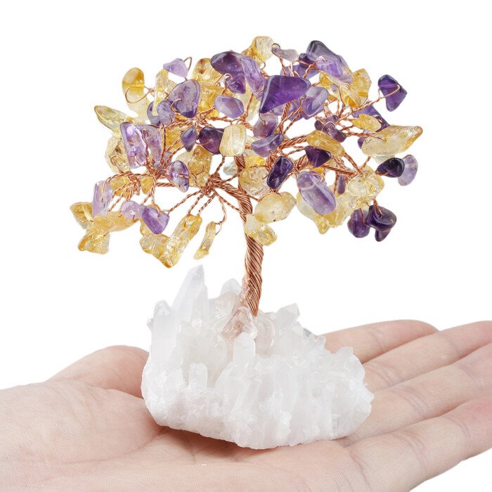 Crystal Wish – making Tree with White Crystal Cluster Base (Life Tree) – Help you be keenly perceptive in competition