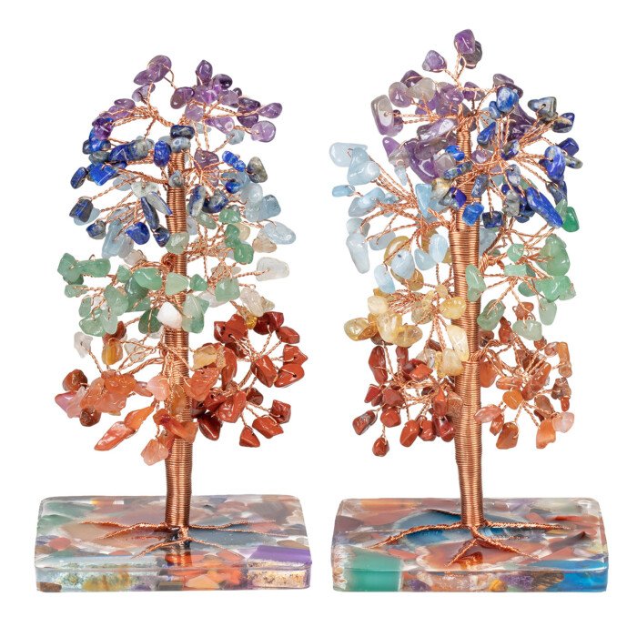 Creative Crystal Leaf Tree Colorful Agate Pieces and Resin Base