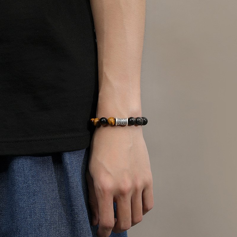 Men’s bracelet Made of Natural Sterling Silver, Obsidian, “Road to Wealth” and Tiger’s Eye Stone - taoistcrystal.com Men’s bracelet Made of Natural Sterling Silver, Obsidian, “Road to Wealth” and Tiger’s Eye Stone