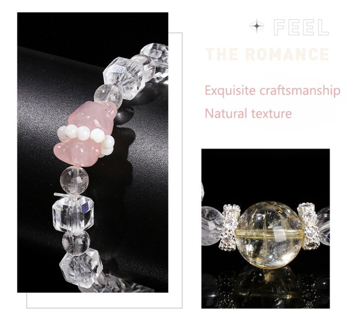 White Crystal Sugar Cube, Pink Quartz, Teddy Bear Bracelet