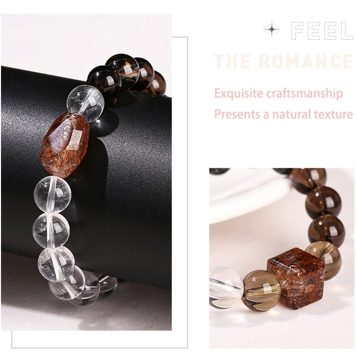 Natural Smoky Quartz, White Crystal, Black Gold Super Seven Freeform Bead Bracelet - taoistcrystal.com Natural Smoky Quartz, White Crystal, Black Gold Super Seven Freeform Bead Bracelet
