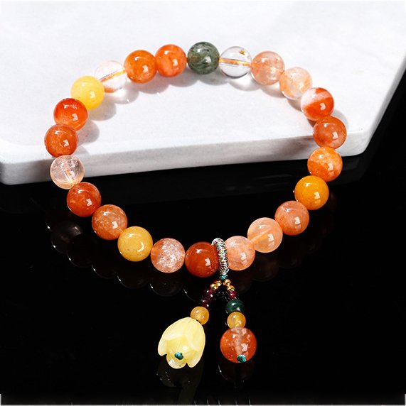 Natural Fluorite, Rhodochrosite and Green Aventurine amber tulip bracelet. - taoistcrystal.com Natural Fluorite, Rhodochrosite and Green Aventurine amber tulip bracelet.