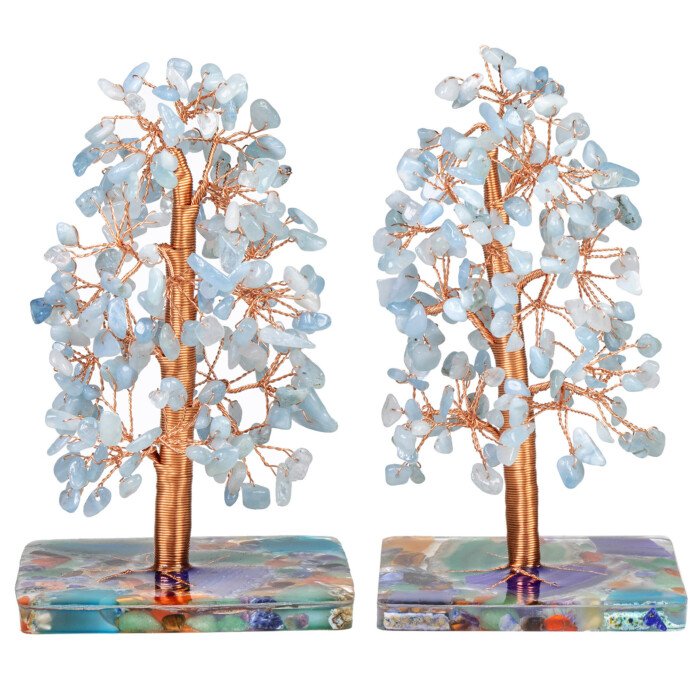 Creative Crystal Leaf Tree Colorful Agate Pieces and Resin Base