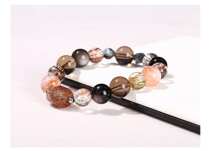 7A natural black gold Super Seven multi-circle bracelet.