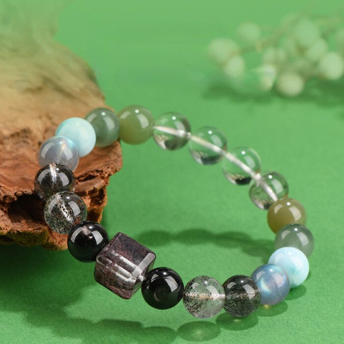 Black Rutilated Quartz and Green Phantom Crystal Cornucopia Bracelet – Achieving Balance between Water and Wood Elements in the Five – Element System