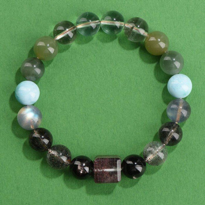 Black Rutilated Quartz and Green Phantom Crystal Cornucopia Bracelet – Achieving Balance between Water and Wood Elements in the Five – Element System