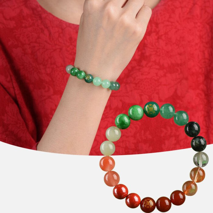 Green Chalcedony and Strawberry Quartz Crystal Bracelet – Balancing Wood and Fire Elements in the Theory of Five Elements