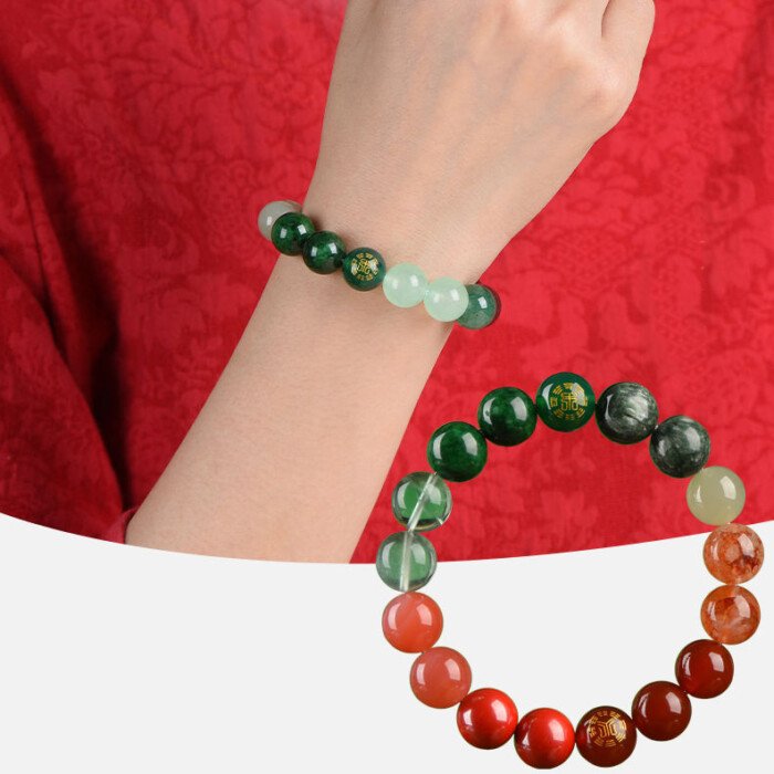 Green Chalcedony and Strawberry Quartz Crystal Bracelet – Balancing Wood and Fire Elements in the Theory of Five Elements