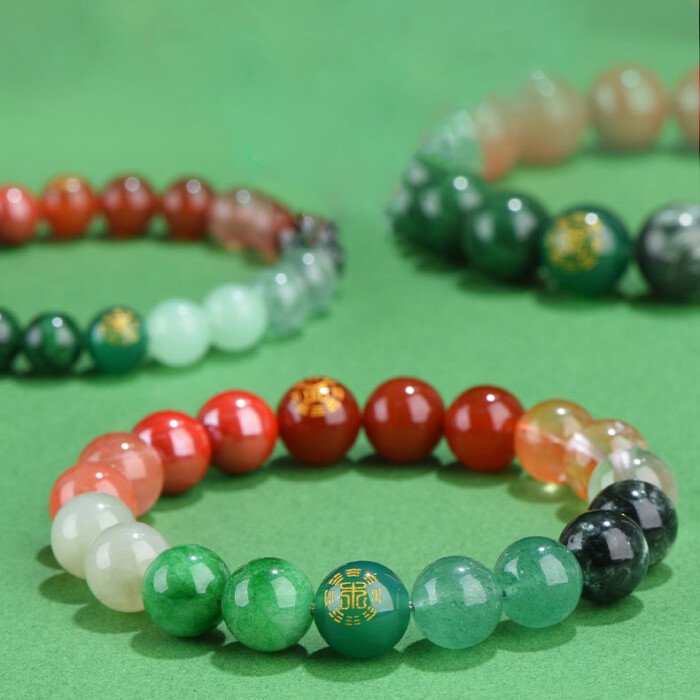 Green Chalcedony and Strawberry Quartz Crystal Bracelet – Balancing Wood and Fire Elements in the Theory of Five Elements