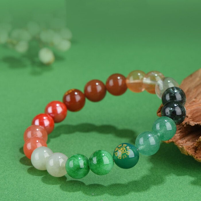 Green Chalcedony and Strawberry Quartz Crystal Bracelet – Balancing Wood and Fire Elements in the Theory of Five Elements