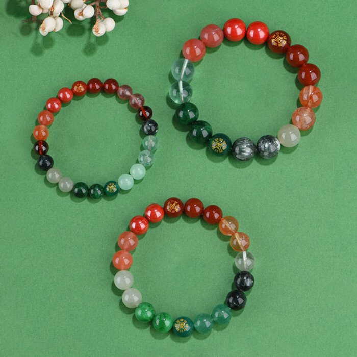 Green Chalcedony and Strawberry Quartz Crystal Bracelet – Balancing Wood and Fire Elements in the Theory of Five Elements
