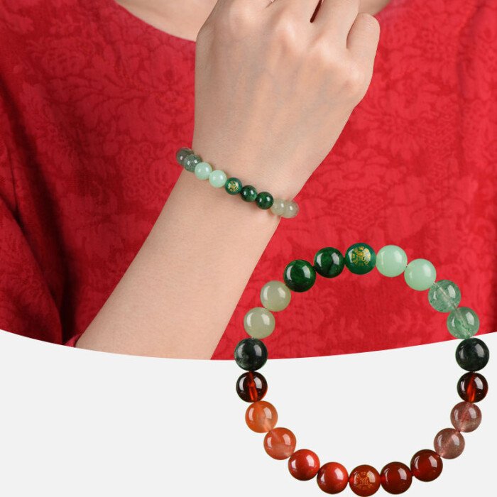 Green Chalcedony and Strawberry Quartz Crystal Bracelet – Balancing Wood and Fire Elements in the Theory of Five Elements