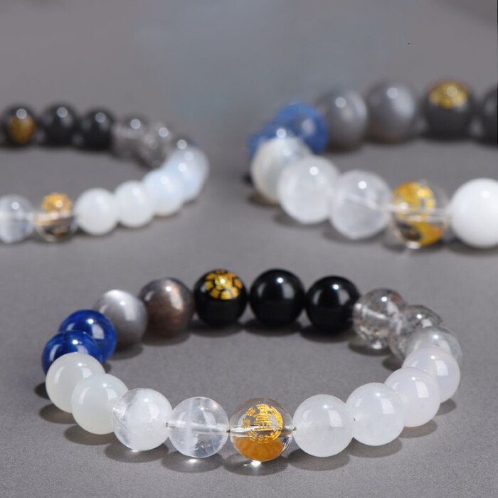 Aquamarine and Golden Obsidian Crystal Bracelet – Balancing Metal and Water Elements in the Theory of Five Elements