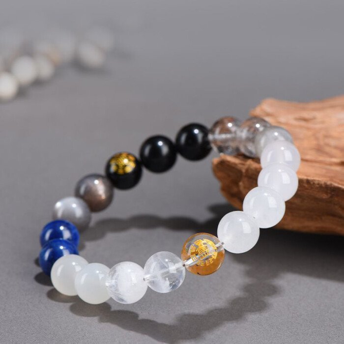 Aquamarine and Golden Obsidian Crystal Bracelet – Balancing Metal and Water Elements in the Theory of Five Elements
