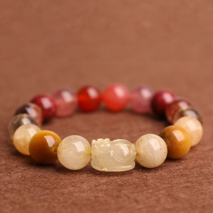 Yellow Pagoda Crystal Pi Xiu Wealth – attracting Bracelet – Five – element Crystals for Supplementing Fire and Earth Elements