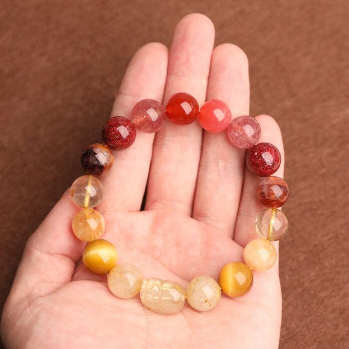 Yellow Pagoda Crystal Pi Xiu Wealth – attracting Bracelet – Five – element Crystals for Supplementing Fire and Earth Elements