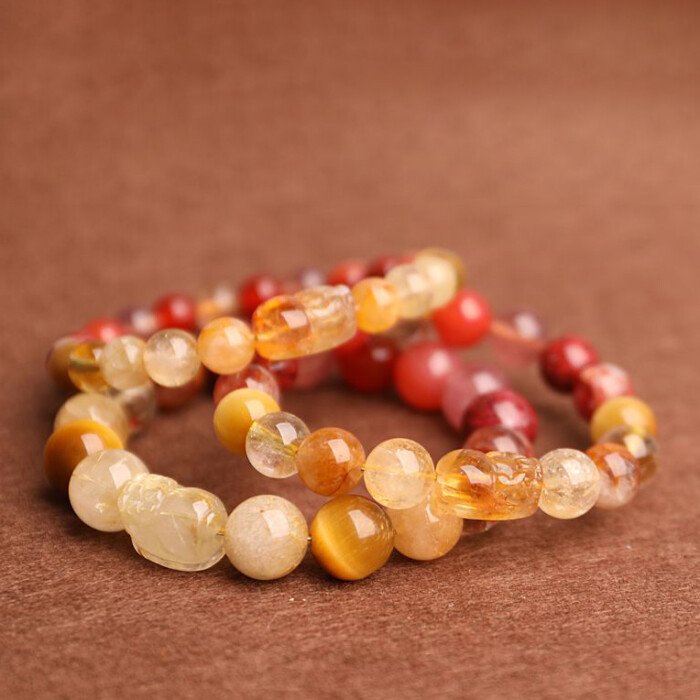 Yellow Pagoda Crystal Pi Xiu Wealth – attracting Bracelet – Five – element Crystals for Supplementing Fire and Earth Elements