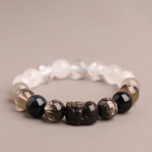 Golden Obsidian Pi Xiu Wealth – attracting Bracelet – Five – element Crystals for Supplementing Metal and Water Elements