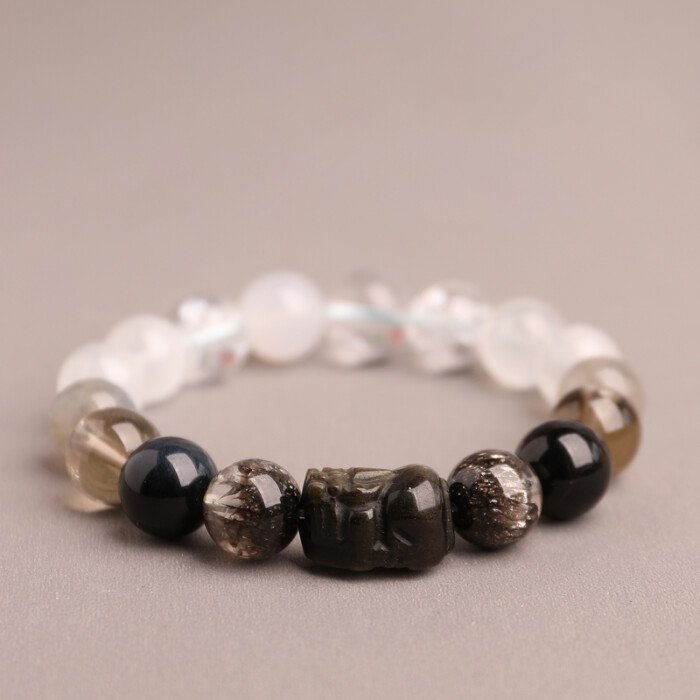 Golden Obsidian Pi Xiu Wealth – attracting Bracelet – Five – element Crystals for Supplementing Metal and Water Elements