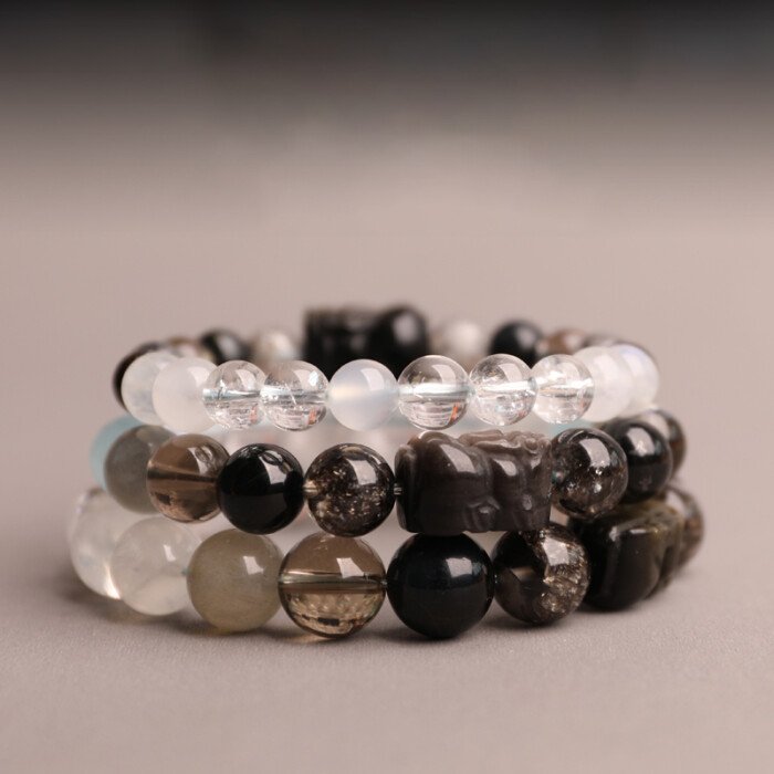 Golden Obsidian Pi Xiu Wealth – attracting Bracelet – Five – element Crystals for Supplementing Metal and Water Elements