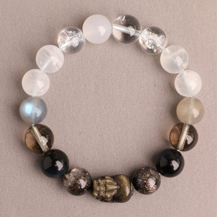 Golden Obsidian Pi Xiu Wealth – attracting Bracelet – Five – element Crystals for Supplementing Metal and Water Elements