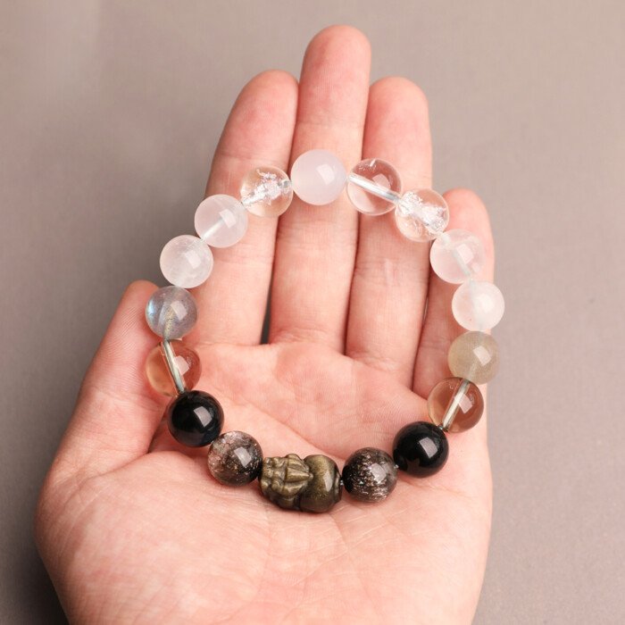 Golden Obsidian Pi Xiu Wealth – attracting Bracelet – Five – element Crystals for Supplementing Metal and Water Elements