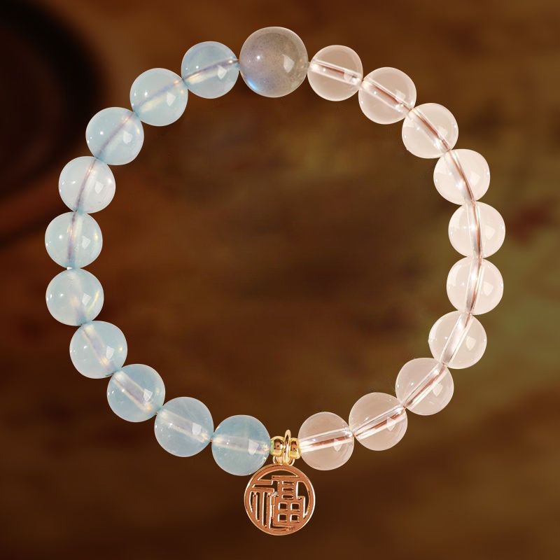 Crystal “Fu” – shaped charm bracelet for supplementing metal & water elements in the Wuxing theory