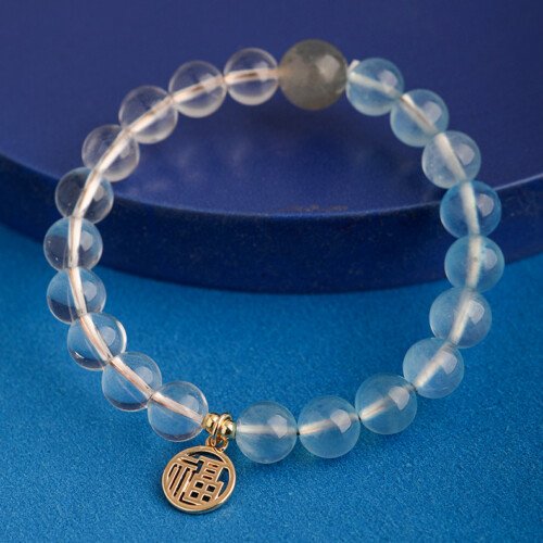 Crystal “Fu” – shaped charm bracelet for supplementing metal & water elements in the Wuxing theory