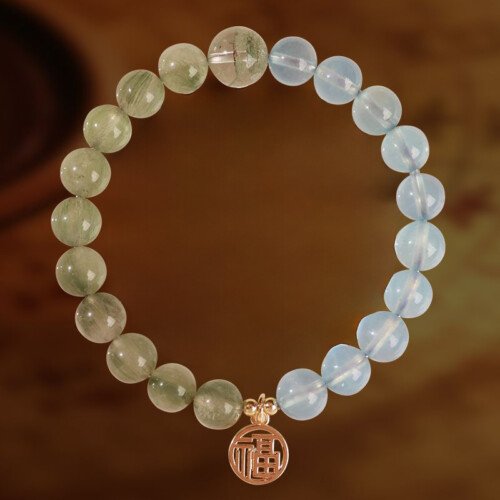Crystal “Fu” – shaped charm bracelet for supplementing water & wood elements in the Wuxing theory