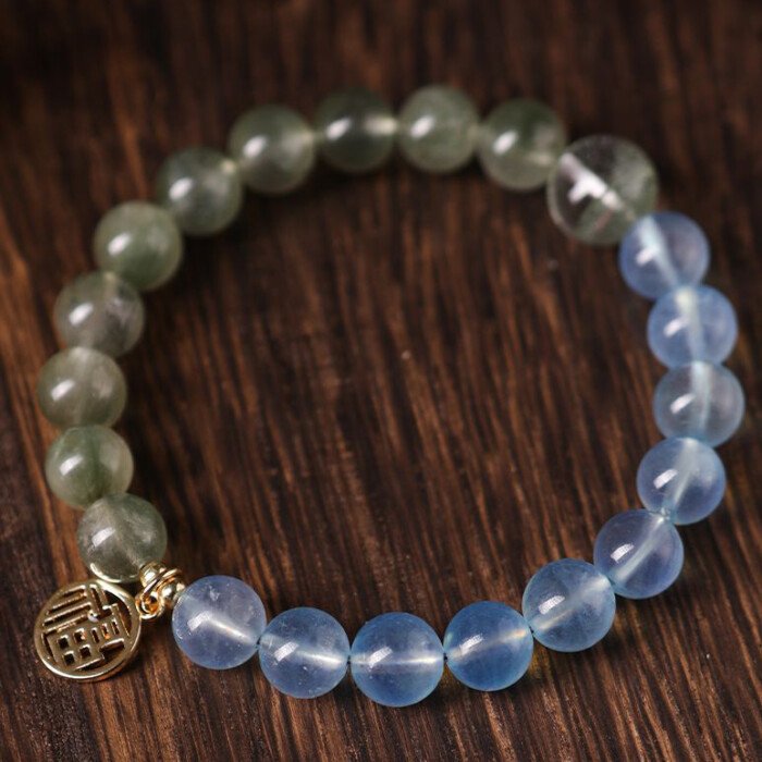 Crystal “Fu” – shaped charm bracelet for supplementing water & wood elements in the Wuxing theory