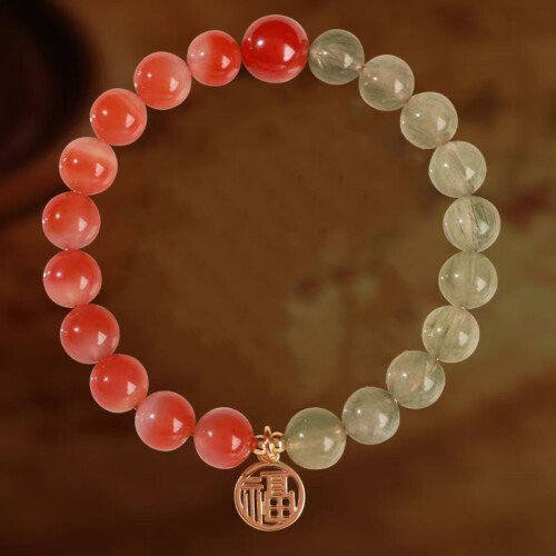Crystal “Fu” – shaped charm bracelet for supplementing fire & wood elements in the Wuxing theory