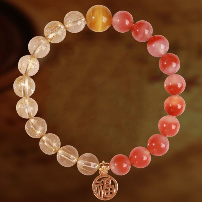 Crystal “Fu” – shaped charm bracelet for supplementing fire & earth elements in the Wuxing theory