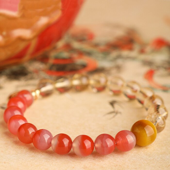 Crystal “Fu” – shaped charm bracelet for supplementing fire & earth elements in the Wuxing theory