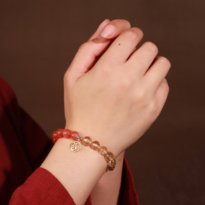 Crystal “Fu” – shaped charm bracelet for supplementing fire & earth elements in the Wuxing theory