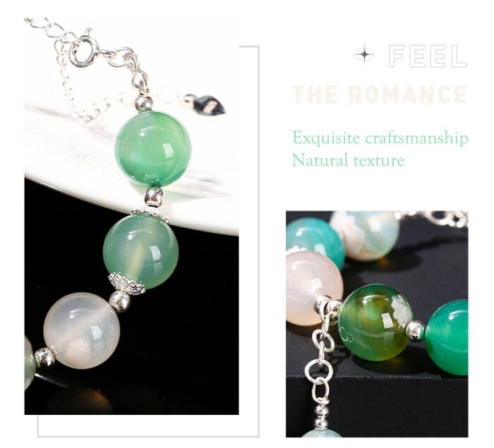 Ingeniously designed Natural green sakura agate copper bead bracelet.