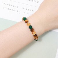 Natural yellow tiger’s eye stone, green agate and yellow crystal mixed bead bracelet.