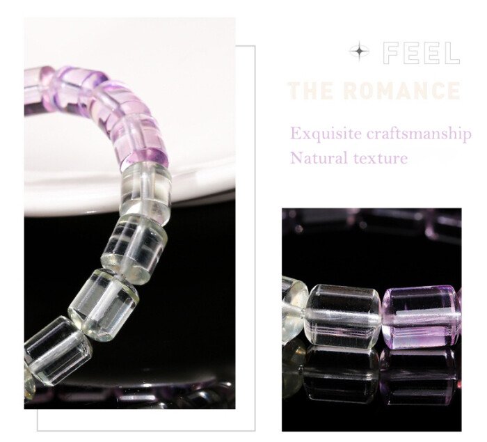 Fresh and fashionable natural gradient green crystal round tube bracelet.
