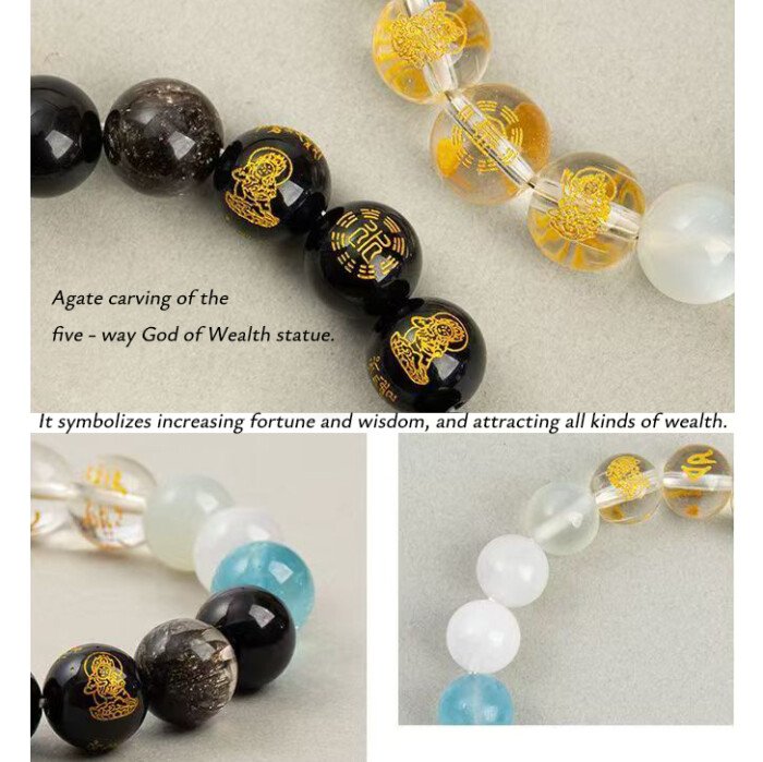 Five – Ways God of Wealth Balancing Crystal Bracelet – Promoting the Generation of Water by Metal in the Five – Element Theory