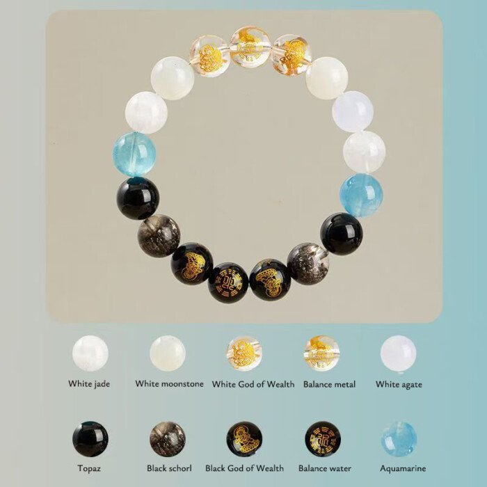 Five – Ways God of Wealth Balancing Crystal Bracelet – Promoting the Generation of Water by Metal in the Five – Element Theory