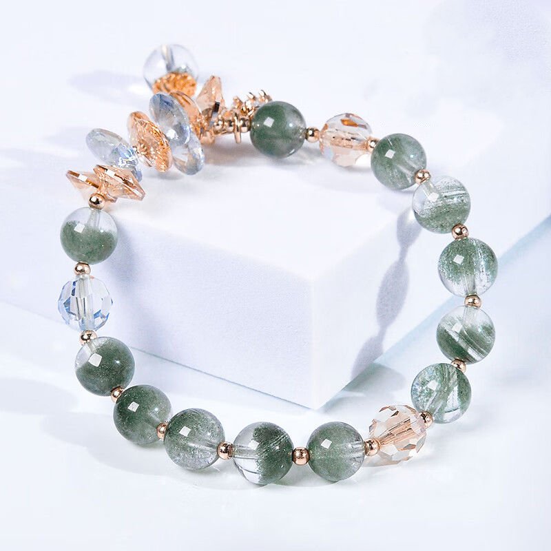 Girls’ Forest-style Versatile and Wealth-attracting Green Phantom Crystal Bracelet