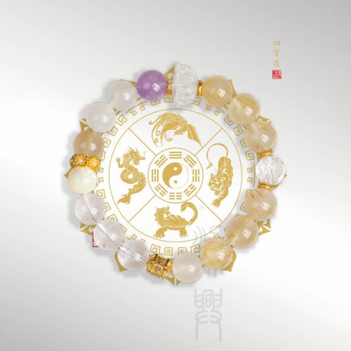 Golden – rutilated quartz and lavender amethyst lotus bead hand string  Bracelet