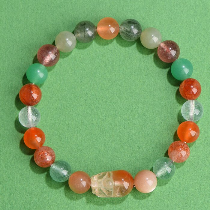Green Strawberry Quartz, Yanyuan Pi Xiu, and Sunstone Bracelet: Favoring Fire and Wood Elements in the Five – Element Theory