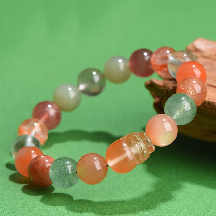Green Strawberry Quartz, Yanyuan Pi Xiu, and Sunstone Bracelet: Favoring Fire and Wood Elements in the Five – Element Theory