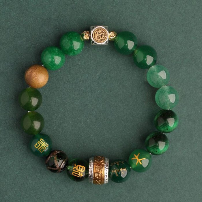 Natural crystal multi – gemstone hand string with the Four Divine Beasts for protection and peace