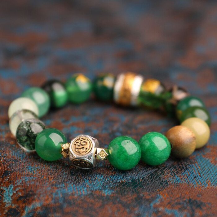 Natural crystal multi – gemstone hand string with the Four Divine Beasts for protection and peace