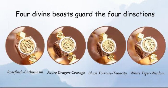 Natural crystal multi – gemstone hand string with the Four Divine Beasts for protection and peace
