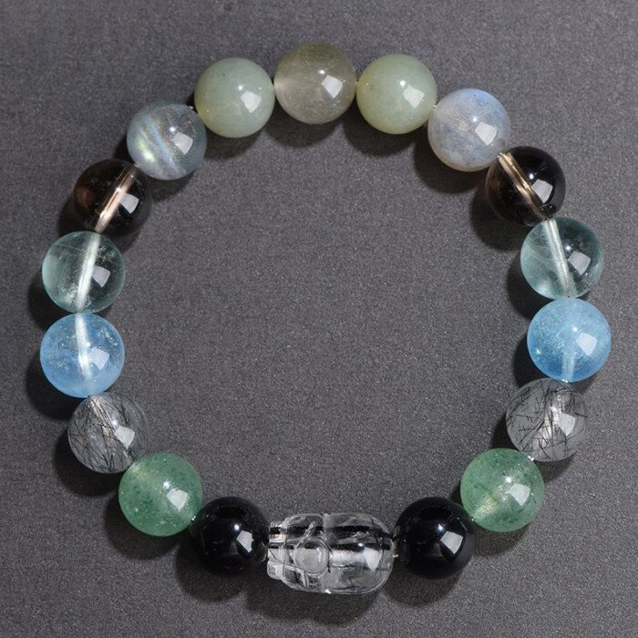 Obsidian and Green Strawberry Quartz Pi Xiu Bracelet – Compensating for the Lack of Metal and Earth Elements